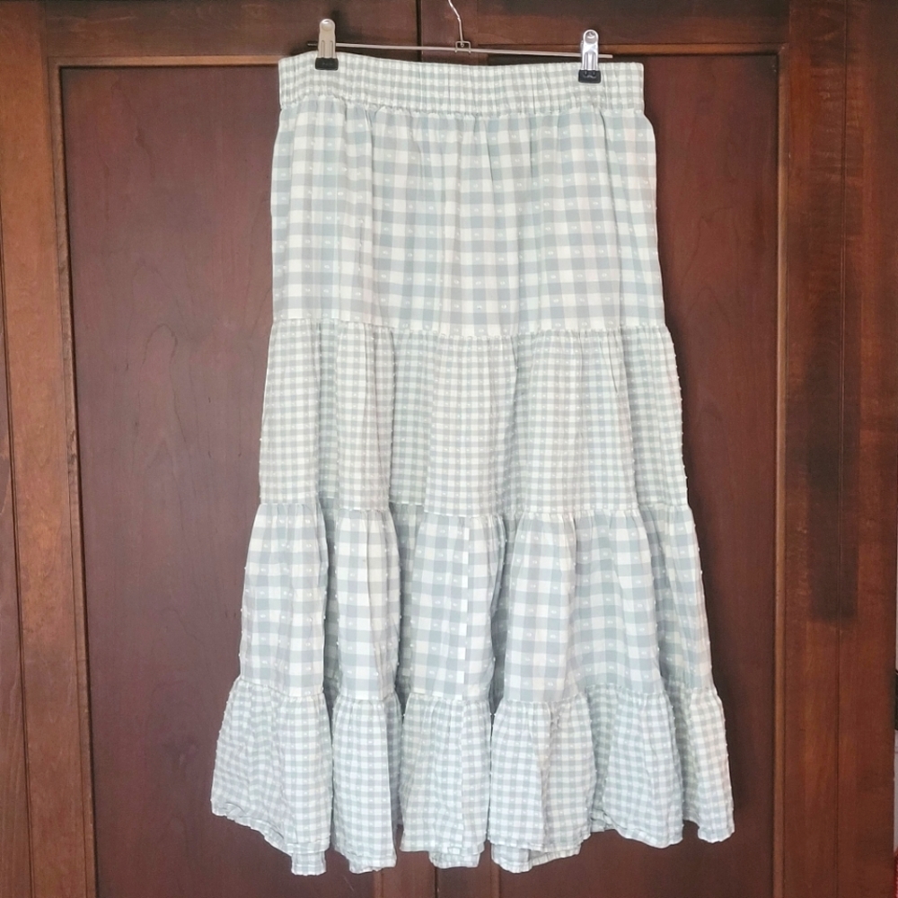 Tiered Sea Glass Green Gingham Skirt
